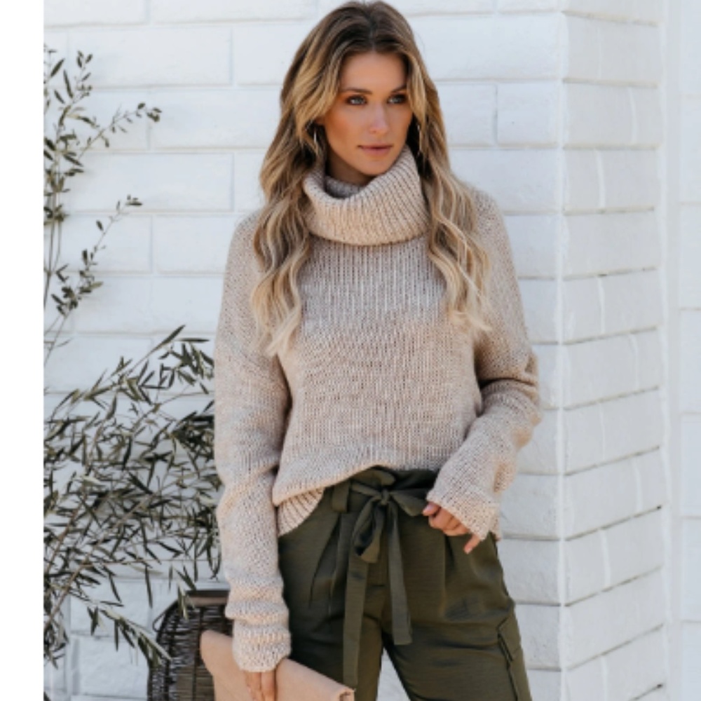 GINA Cropped Thick Knit Turtleneck Sweater
